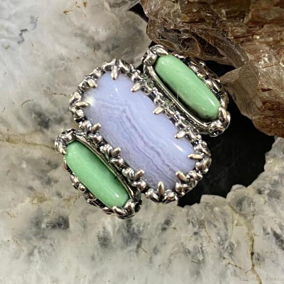 Carolyn Pollack Sterling Silver Blue Lace Agate & Green Variscite Ring For Women - Picture 1 of 10